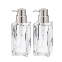 Factory sells 400ml clear square glass pump bottle with hand sanitizer pump glass liquid soap bottle